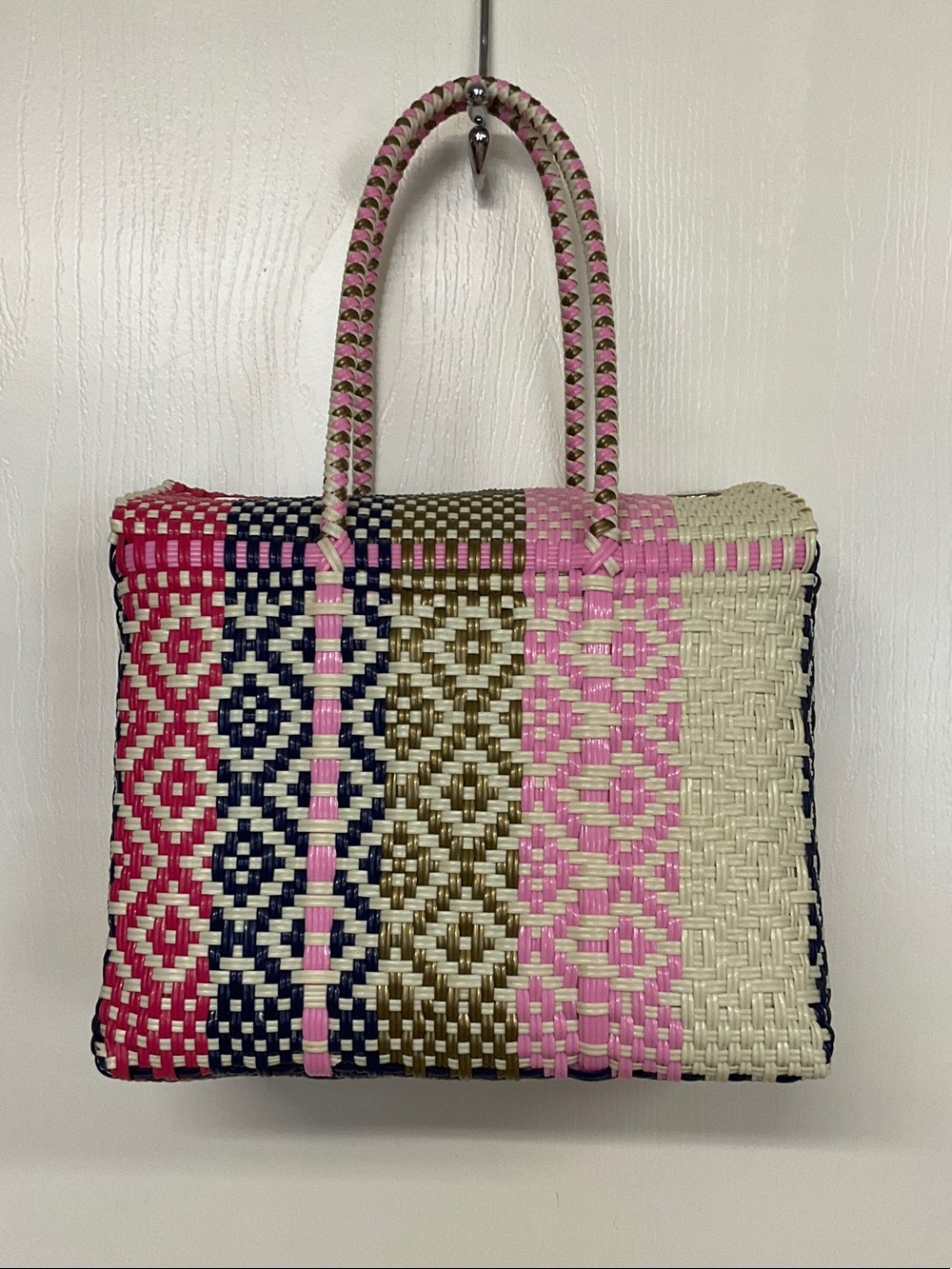 Hand Woven Pink Multi-Color Tote Bag - Stylish Beach & Market Carry